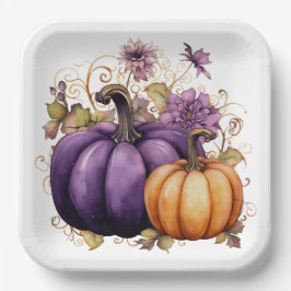 PLATO DE PAPEL PURPLE Y NARANJA FALL AUTUMN PUMPKINS