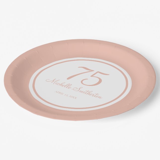 Plato De Papel Púrpura Blanco 75 cumpleaños (Angular)