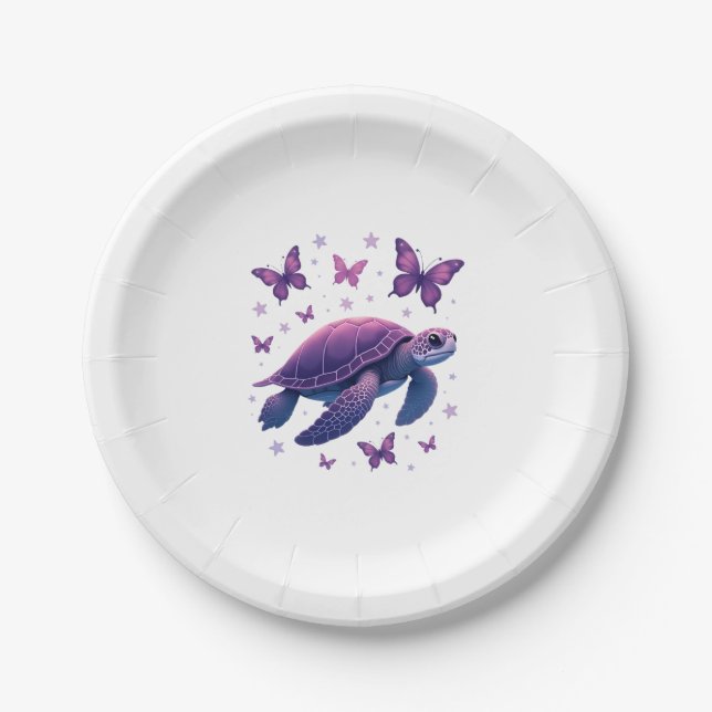 Plato De Papel Púrpura - Camiseta mariposa de tortuga marina (Anverso)