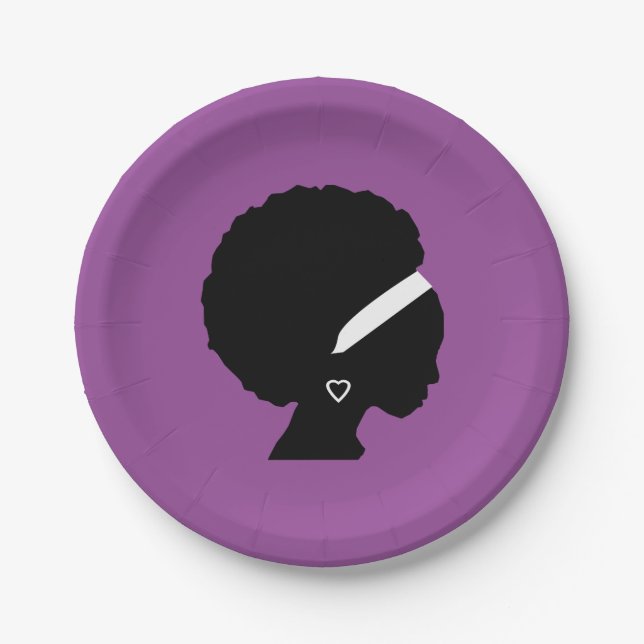 Plato De Papel Púrpura de pelo afro (Anverso)