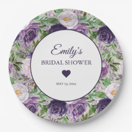 Plato De Papel Púrpura Lavanda verde Bridal Shower Fecha