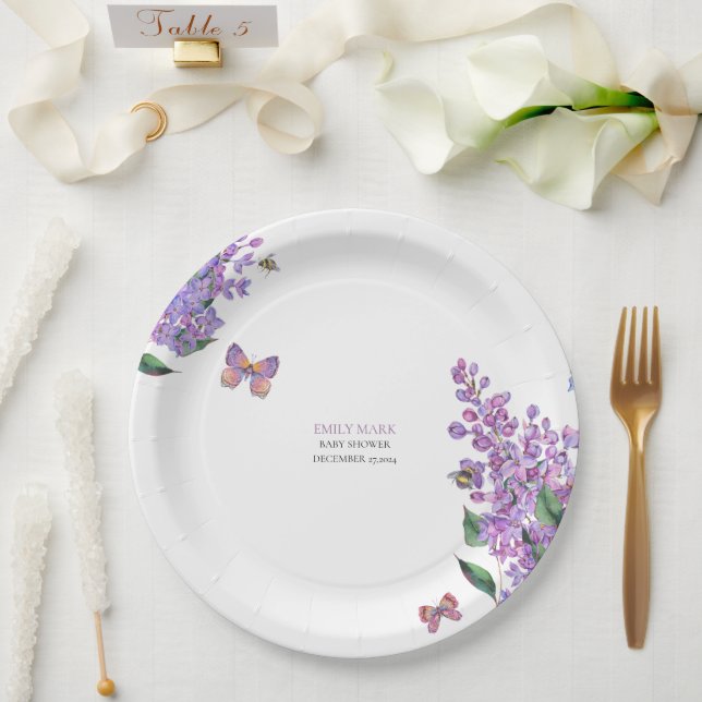 Plato De Papel Púrpura mariposa floral invitación a la ducha de b (Boda)