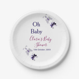 Plato De Papel Púrpura mariposa rosa ducha de bebé oh bebé modern