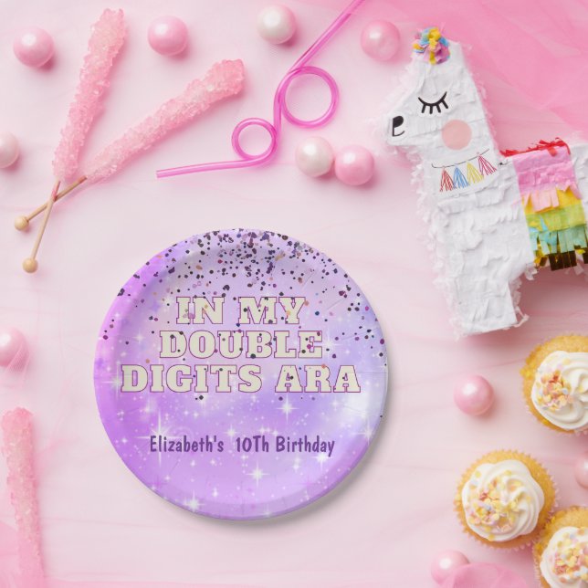 Plato De Papel Púrpura moda en mi cumpleaños de dos dígitos (Fiesta)