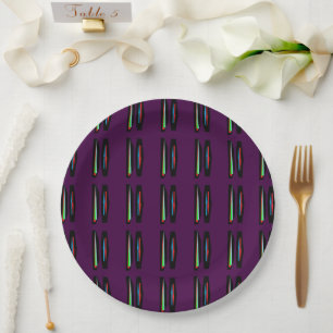 Plato De Papel Púrpura oscuro con franjas de colores profundos