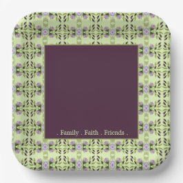 Plato De Papel Púrpura Pluma Floral Patterada