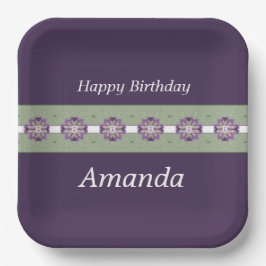 Plato De Papel Púrpura Profundo Con Acentos Florales