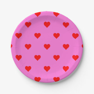 Plato De Papel Púrpura Red Cute Simple Heart Pattern