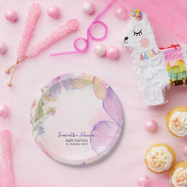 Plato De Papel Púrpura Rosa Oh Mariposa Bebé Ducha para bebé