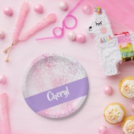 Plato De Papel Púrpura, rosa y blanco purpurina sombrío