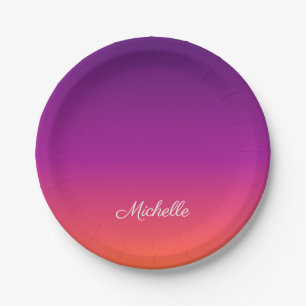 Plato De Papel Púrpura, rosa y gradiente naranja