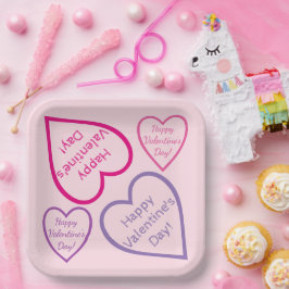 Plato De Papel Púrpura rosa y rojo Feliz Día de San Valentín cora