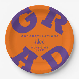 Plato De Papel Púrpura sobre graduación personalizada Naranja