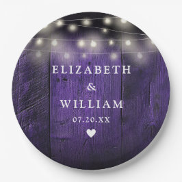 Plato De Papel Púrpura String ilumina el Boda de Boho Barn de Mad