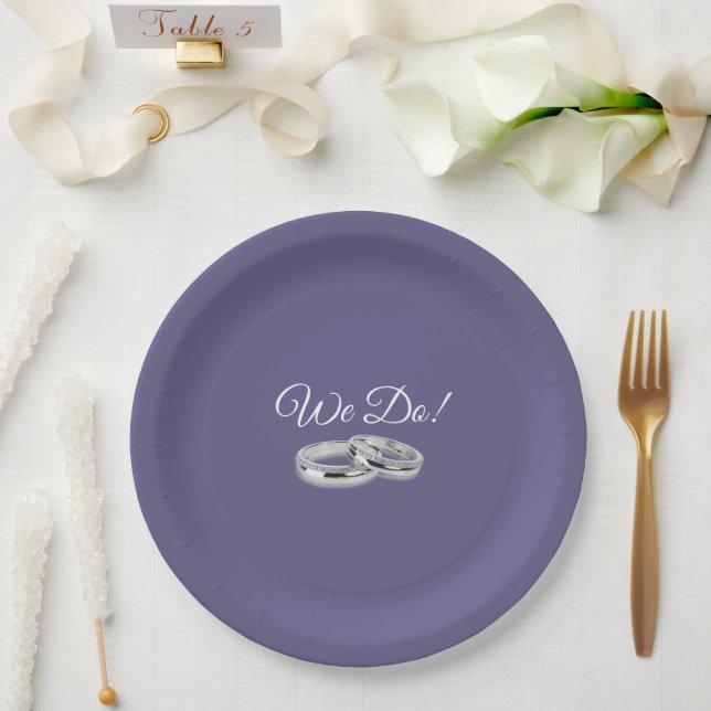 Plato De Papel Púrpura y blanca-Lo hacemos—Anillos Bodas- (Boda)