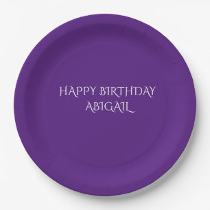 Plato De Papel Púrpura y feliz cumpleaños, placas personalizadas.