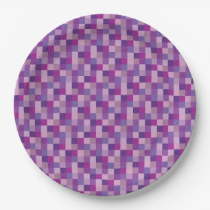 Plato De Papel Púrpura y modelo de Pixelated de la lavanda