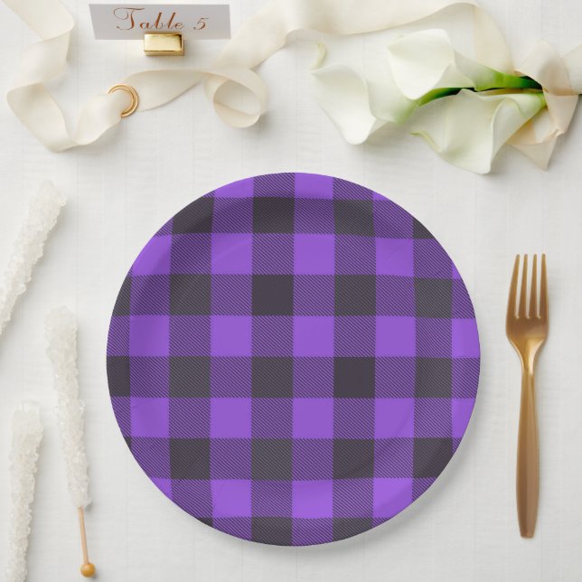 Plato De Papel Púrpura Y Negro (Boda)