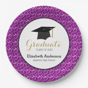 Plato De Papel Púrpura y oro, graduación personalizada