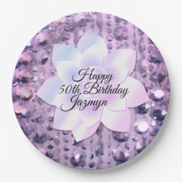 Plato De Papel Púrpura y rosa elegante y con guijarros