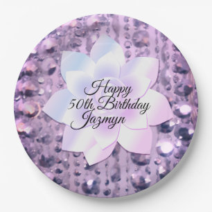 Plato De Papel Púrpura y rosa elegante y con guijarros