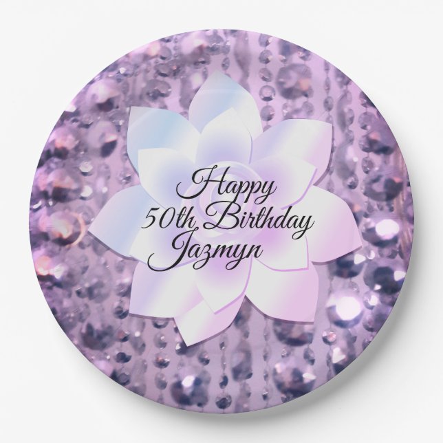 Plato De Papel Púrpura y rosa elegante y con guijarros (Anverso)