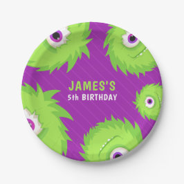 Plato De Papel Púrpura y verde monstruo pequeño