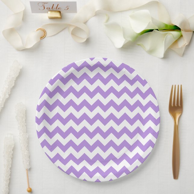 Plato De Papel Púrpura Zigzag, Púrpura Chevron, Patrón Geométrico (Boda)