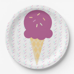 Plato De Papel Purpuradas Estrellas Puntos Cono de Helado