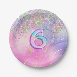 Plato De Papel Purpurina arcoiris 6ª fiesta de cumpleaños