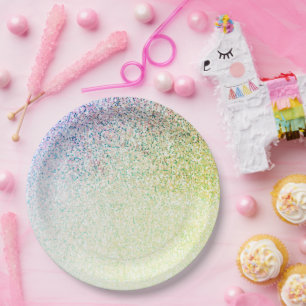 Plato De Papel Purpurina arcoiris Glam Baby Shower Ombre