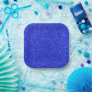 Plato De Papel Purpurina azul brillante