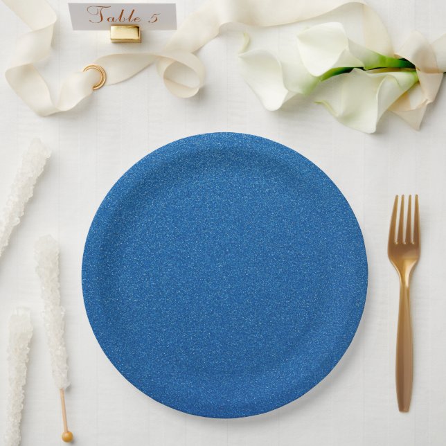 Plato De Papel Purpurina azul, espárrago, fondo Purpurina (Boda)