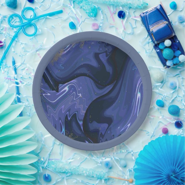 Plato De Papel Purpurina azul giratorio galaxia Resumen Patrón có (Fiesta)