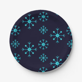 Plato De Papel Purpurina azul Snowflakes