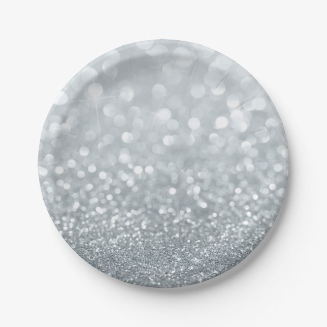 Plato De Papel Purpurina blanco Sparkly Sparkle Sweet 16 Fiesta (Anverso)