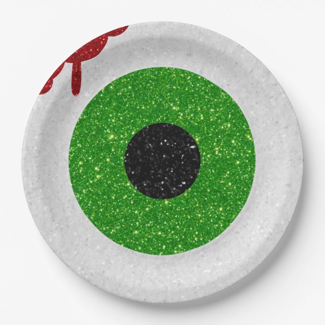 Plato De Papel Purpurina Bloody Eyeball (Anverso)