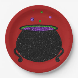Plato De Papel Purpurina Cauldron Halloween
