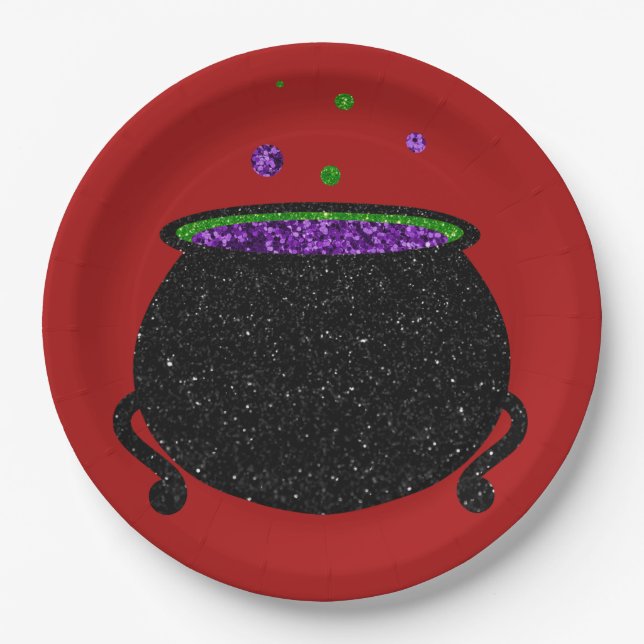 Plato De Papel Purpurina Cauldron Halloween (Anverso)