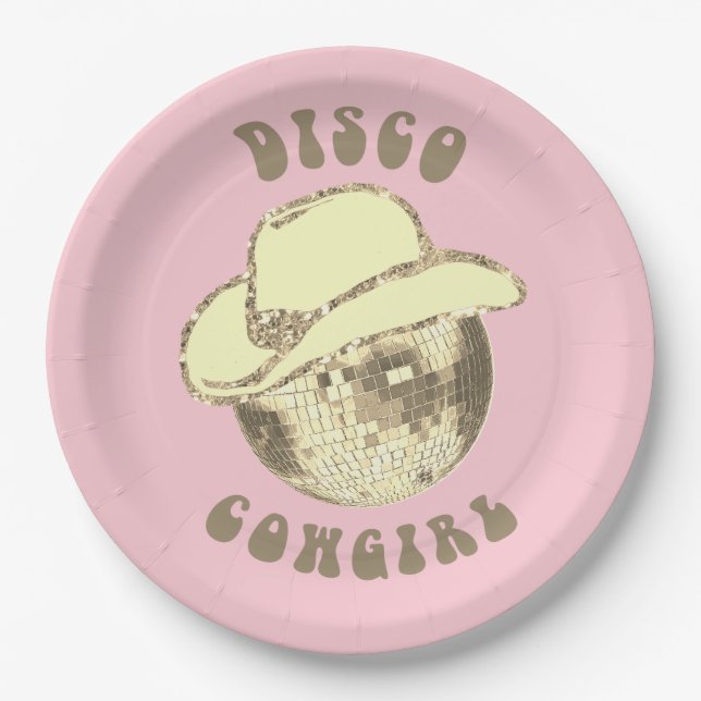 Plato De Papel Purpurina Cute Girly Pink Gold Disco Cowgirl (Anverso)