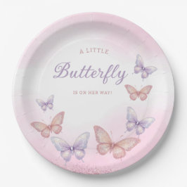 Plato De Papel Purpurina Cute Watercolor Mariposa chica de bebé