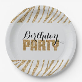 Plato De Papel Purpurina de Faux de la impresión de Zebra de oro 