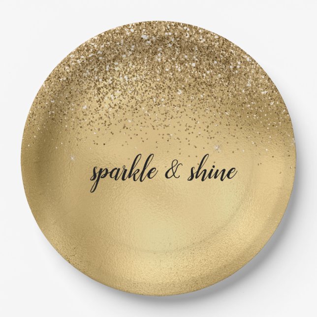 Plato De Papel Purpurina de Faux Glam Sparkle Gold (Anverso)