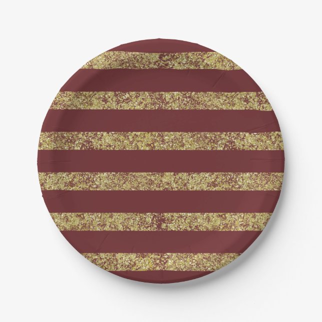 Plato De Papel Purpurina de Faux Red and Gold (Anverso)