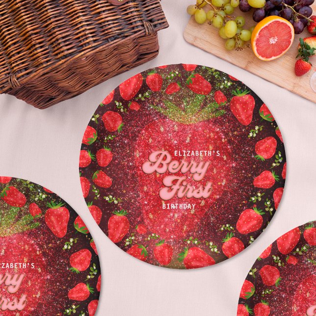 Plato De Papel Purpurina de fresa de cumpleaños 1 Berry negro de  (Subido por el creador)