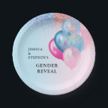 Plato De Papel Purpurina de globos azul rosado revelado por géner<br><div class="desc">Este diseño puede ser personalizado en el área proporcionada cambiando la foto y/o el texto. O puede personalizarse eligiendo la opción de hacer clic en el personalizar y borrar o cambiar el color del fondo, agregar texto, cambiar el color o estilo del texto o eliminar el texto para un diseño...</div>
