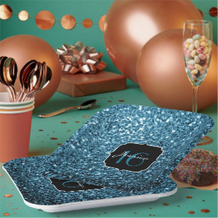 Plato De Papel Purpurina de imitación azul claro bebe chispas Swe