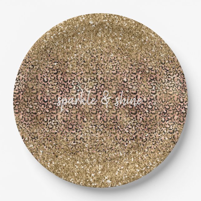 Plato De Papel Purpurina de impresión Gold Pink Leopard personali (Anverso)