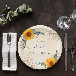 Plato De Papel Purpurina de la vegetación de los girasoles de cum