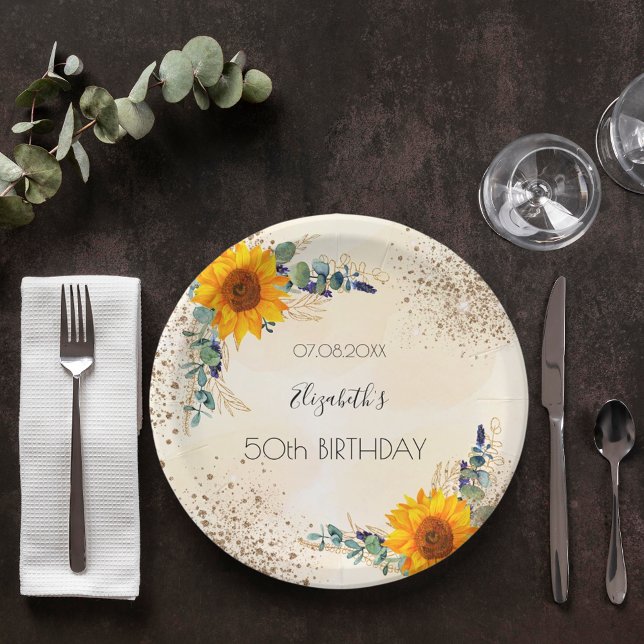 Plato De Papel Purpurina de la vegetación de los girasoles de cum (Subido por el creador)
